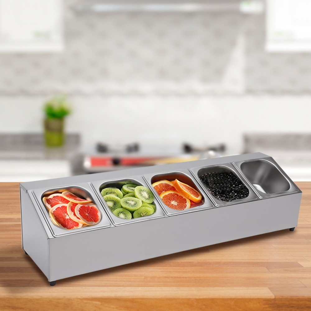 Stainless Steel Spice Rack Shelf with 5 Pans & Lids - Inclined Design