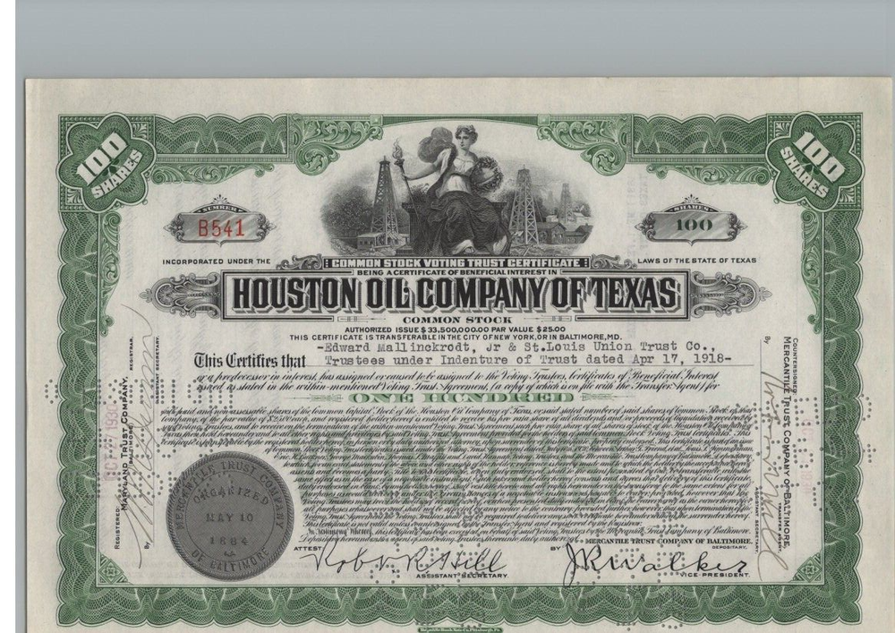 HOUSTON OIL COMPANY OF TEXAS.......1930'S COMMON STOCK VOTING RIGHTS CERTIFICATE