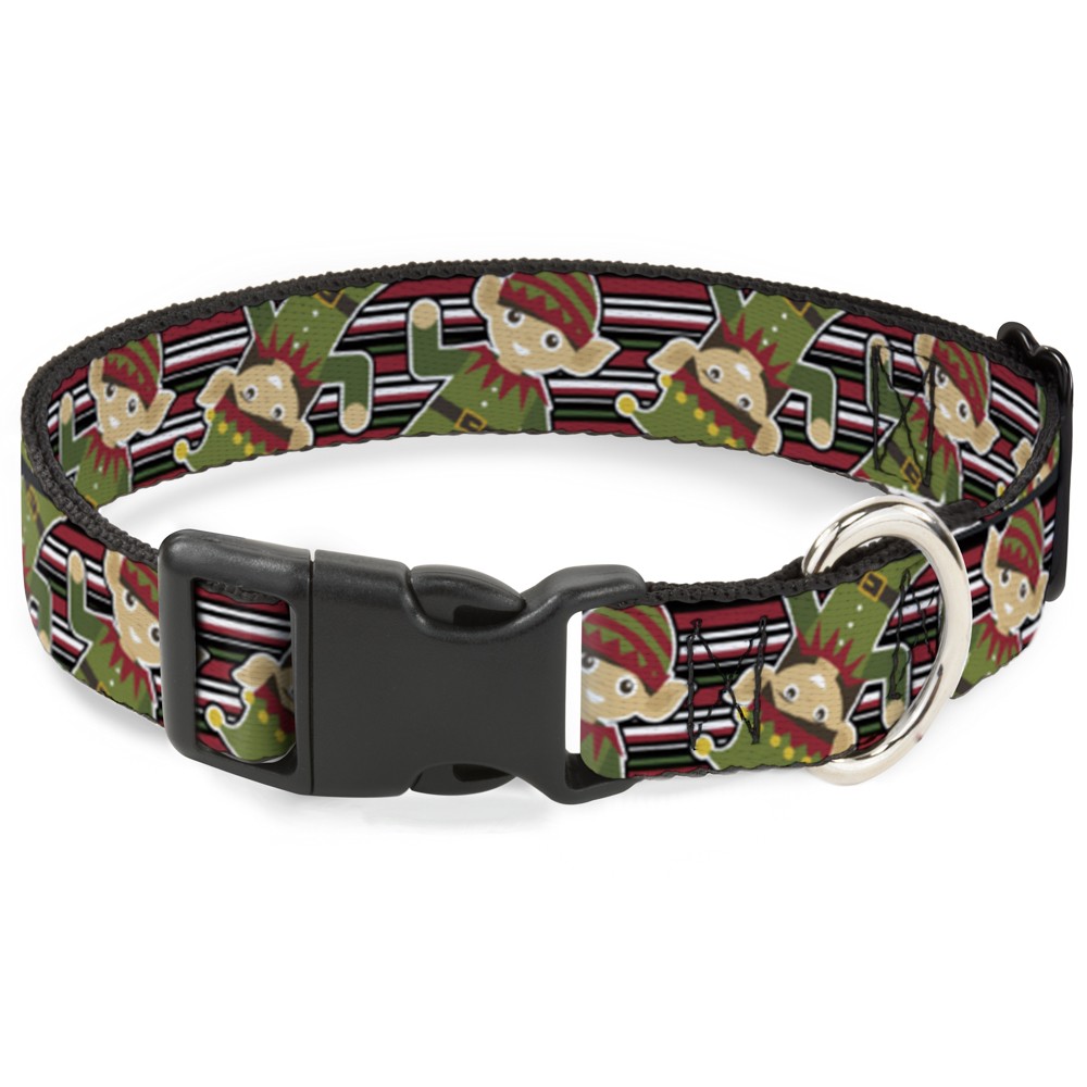 Plastic Clip Collar Christmas Elves/Stripes Black/Red/White/Green Medium 11-16.5