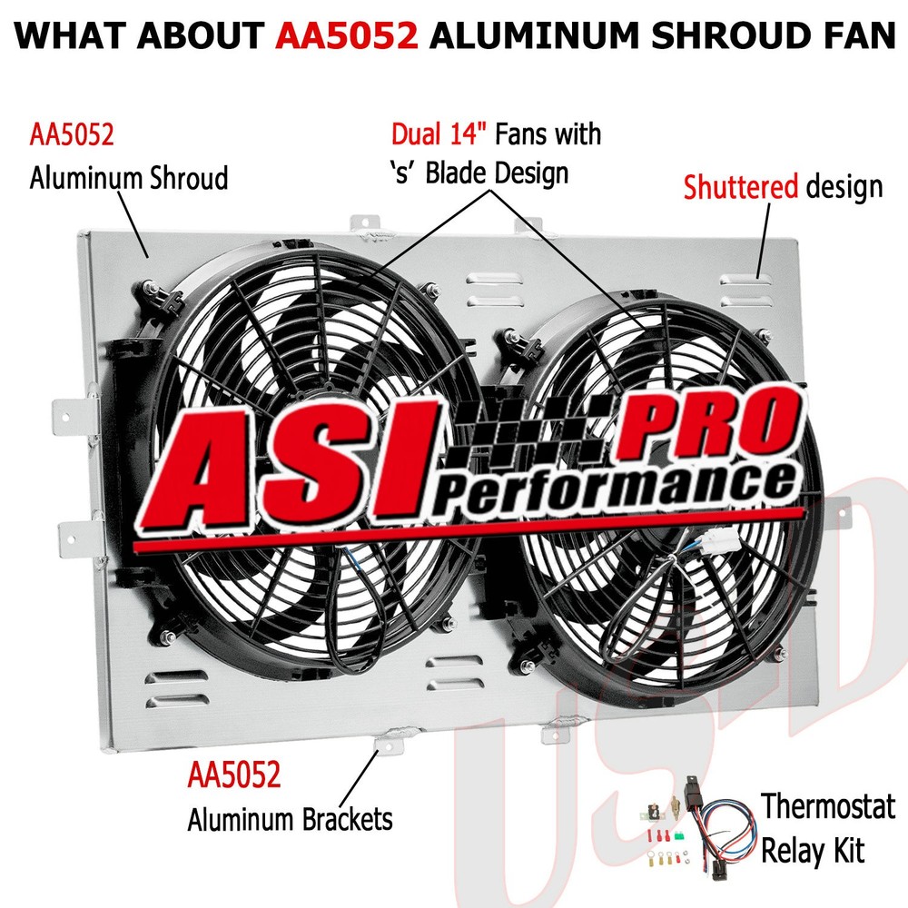 Aluminum Shroud+2x14'' Fan+Relay For 1994-96 Chevy Caprice Impala Fleetwood 5.7L