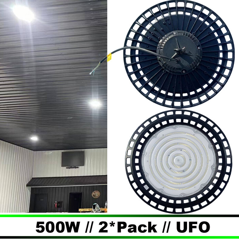 High Bay 500W LED Light Fixtures for Factory Warehouse Commercial Use 2-Pack