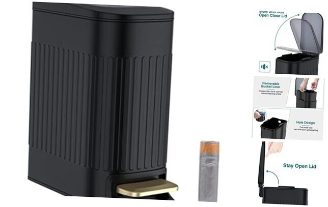 1.6 Gallon Small Step Trash Can with Lid,Compact Rectangular Garbage Can Black