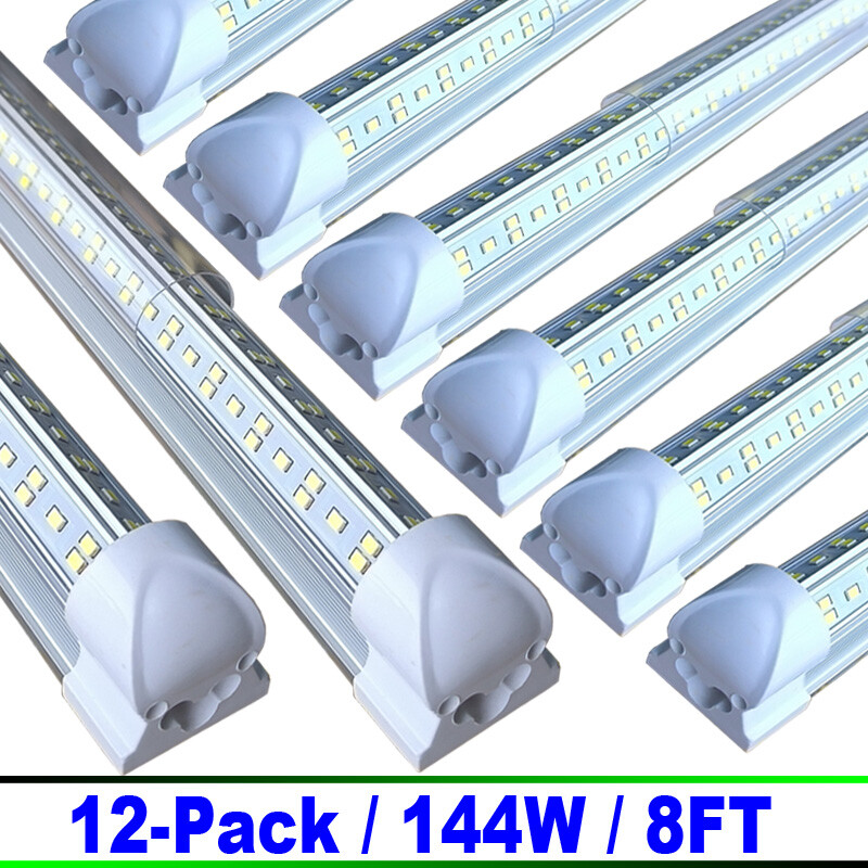 144W 8Ft LED Tube Light Bulbs V-Shaped LED Shop Light Fixture 6500K Daylight×12P