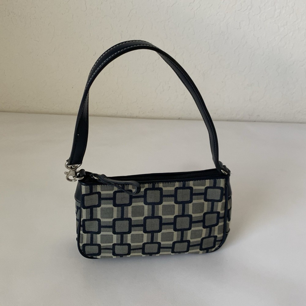 Nine West Shoulder Bag Navy Blue Squares Geometric Vintage Handbag 90s Y2K Retro
