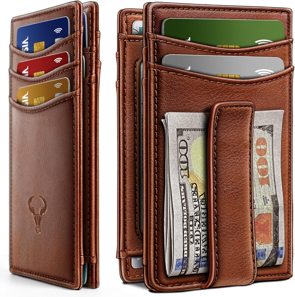 BULLIANT Magnetic Closure Slim Wallet-Genuine Leather Front Brick Brown4203