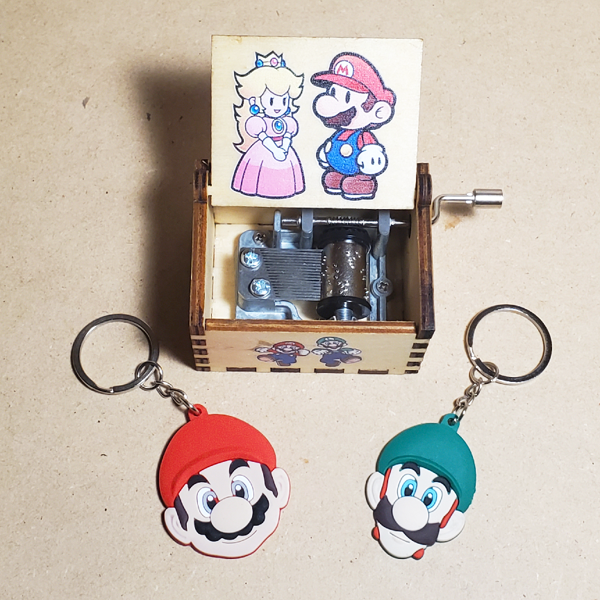 Mario music box + Keychains 🍄 Super Mario Bros Nintendo gift game room 🍄 NES