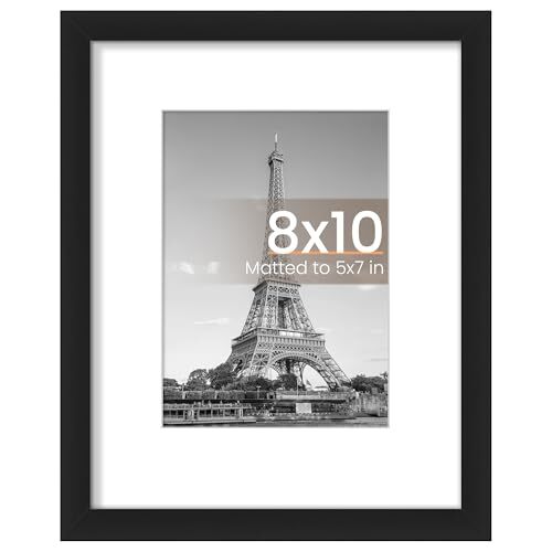 Picture Frame, Display Pictures 5x7 with Mat or Without Mat, Wall 8x10 Black