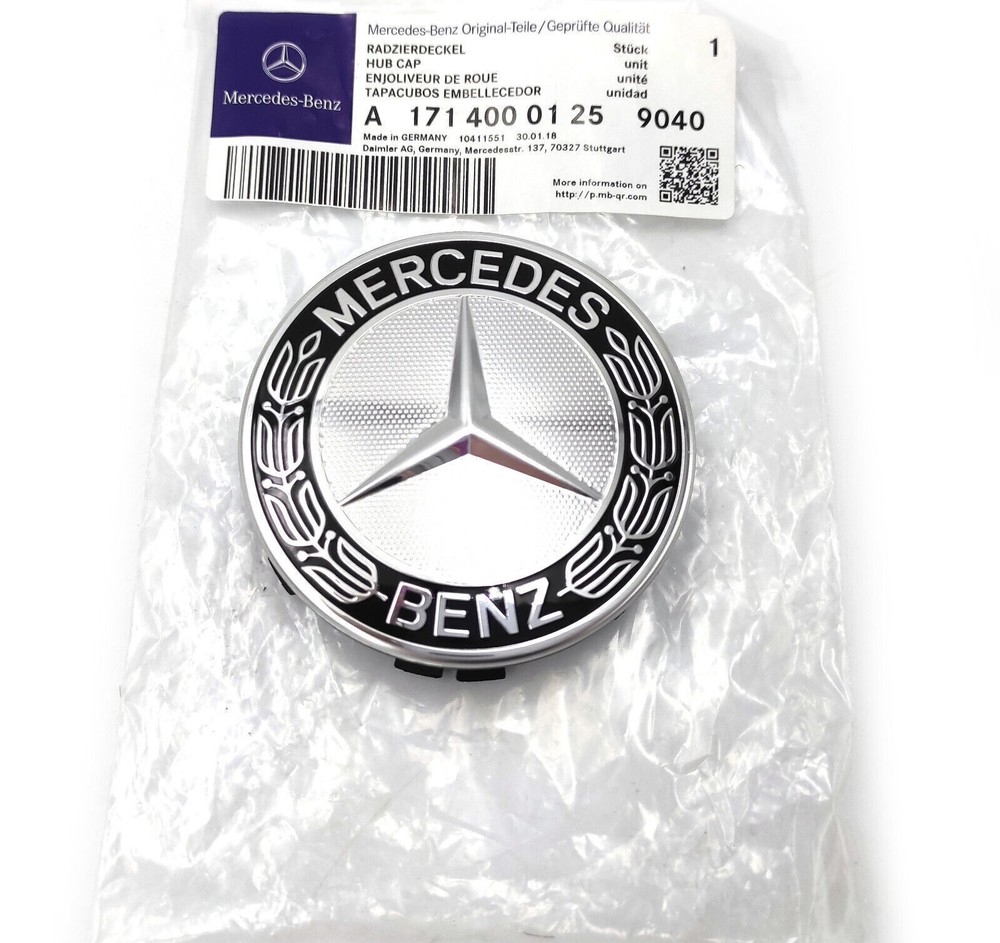 Mercedes Benz OEM 75mm Chrome Black Alloy Wheel Hub Cover Cap A1714000125