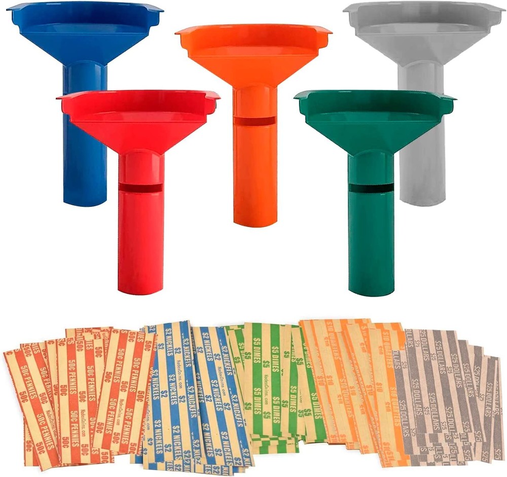 Nadex Easy Wrap 5 Coin Tube Set with 110 Wrappers Included - Funnel Shaped Co...