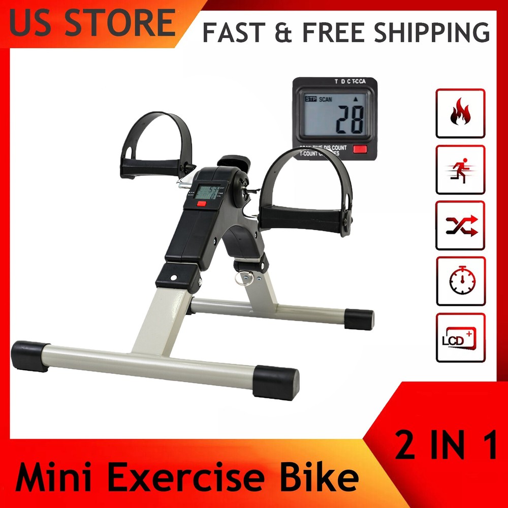 Foldable Under Desk Stationary Mini Exercise Bike Arm Leg Foot Pedal Exerciser