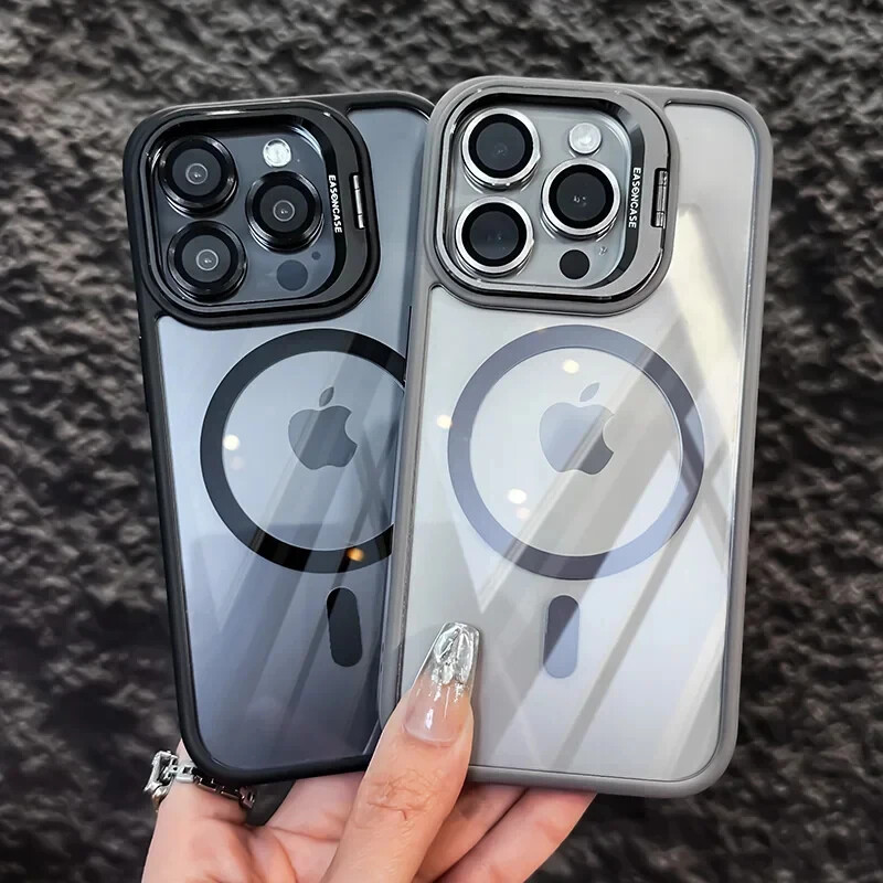 For iPhone 15 12 13 14 11 Pro Max Lens Stand Holder with Glass Lens Phone Case