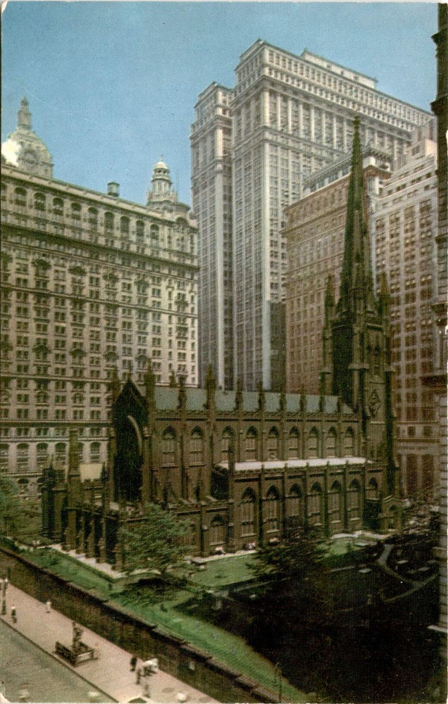 TRINITY CHURCH, BROADWAY, WALL STREET, NEW YORK CITY, Richard Up Postcard
