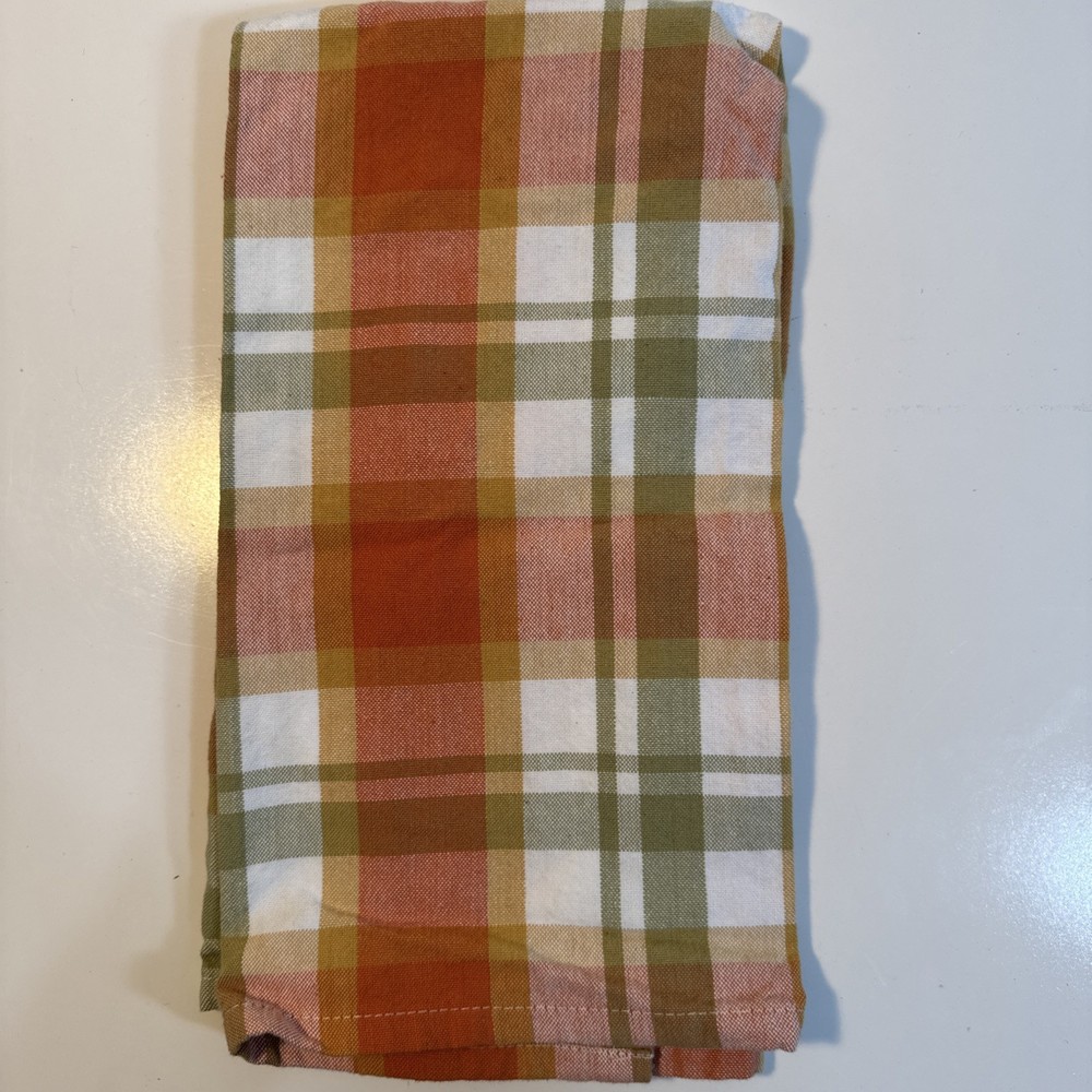 Park Designs Dishtowel Heartfelt Red Sage Ivory Plaid Cotton Kitchen Towel