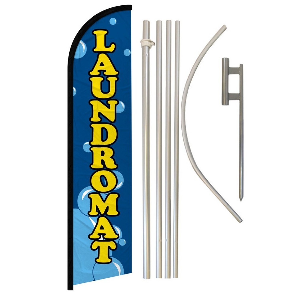 Laundromat Full Curve Windless Swooper Flag Pole Kit Dry Cleaning