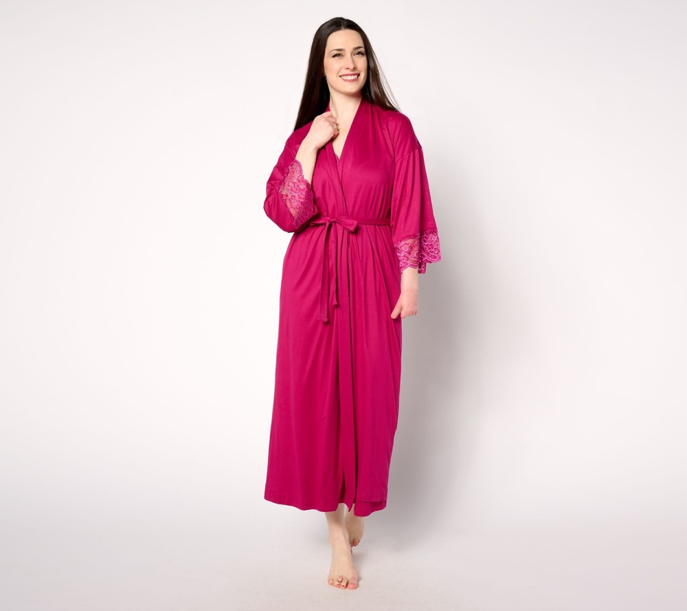 Breezies Women's Sleepwear Sz XL Lounge Lace Detail Duster Red A636781