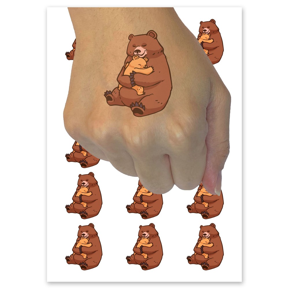 Mother Grizzly Bear & Cub Waterproof Temporary Tattoo Fake Body Art