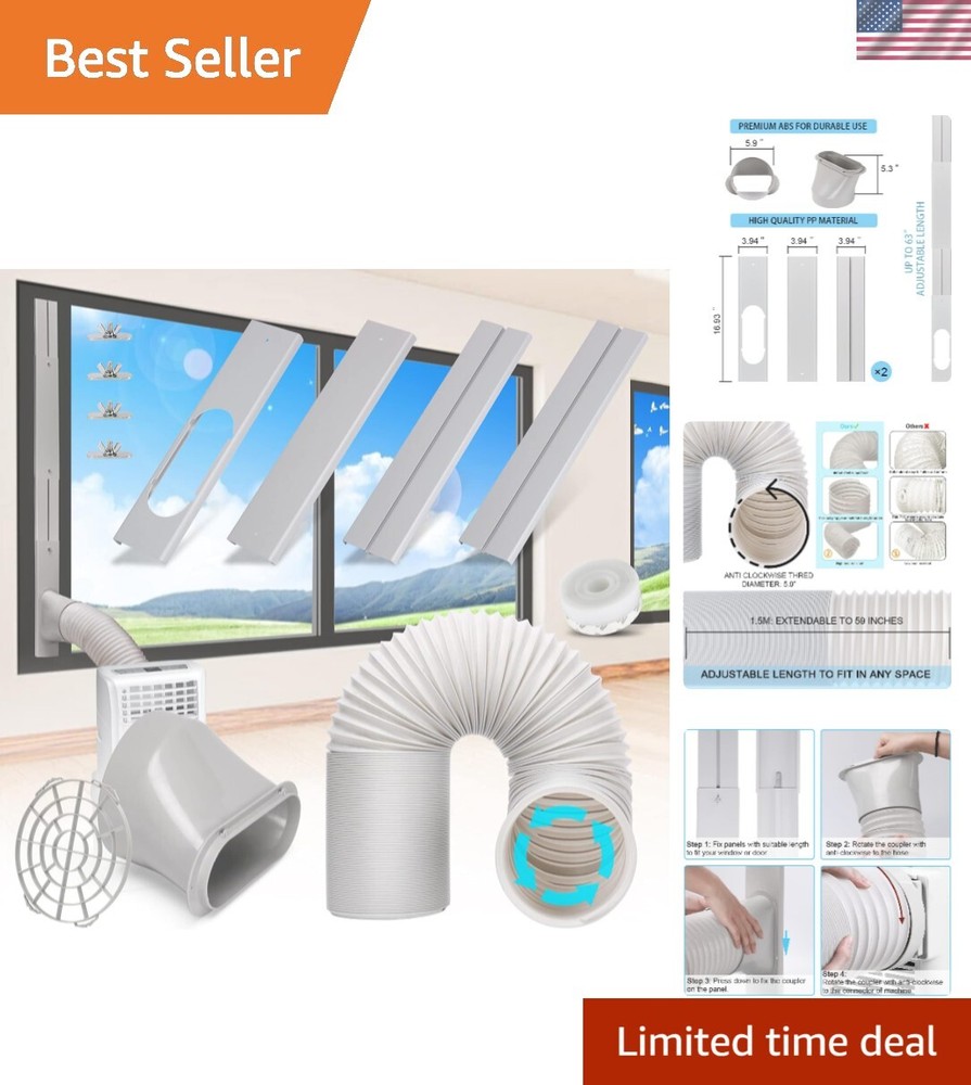 Portable Air Conditioner Window Vent Kit with 5.9” Exhaust Hose Adjustable Po...