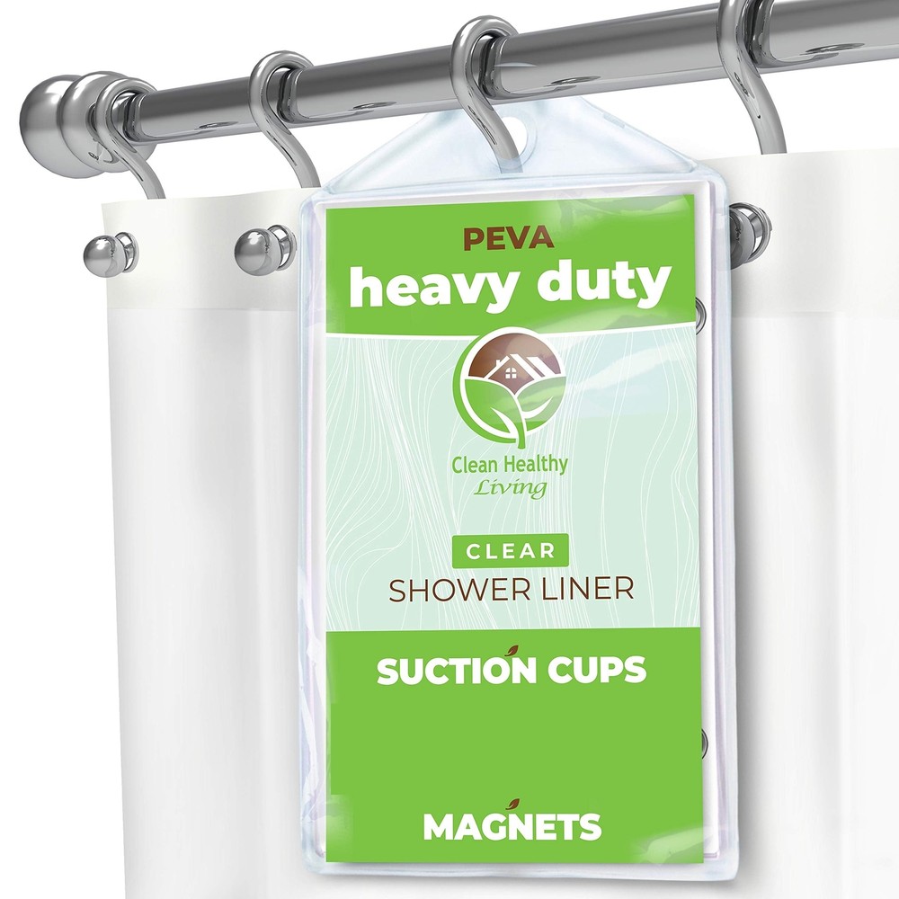 Clean Healthy Living Heavy Duty PEVA Clear Shower Curtain Liner with Magnets ...-image