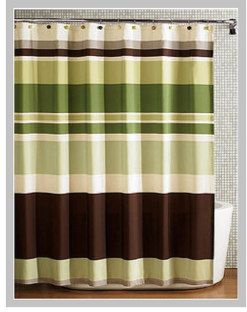 Green Stripes Fabric Shower Curtain Water-Resistant Bathroom Decor-image