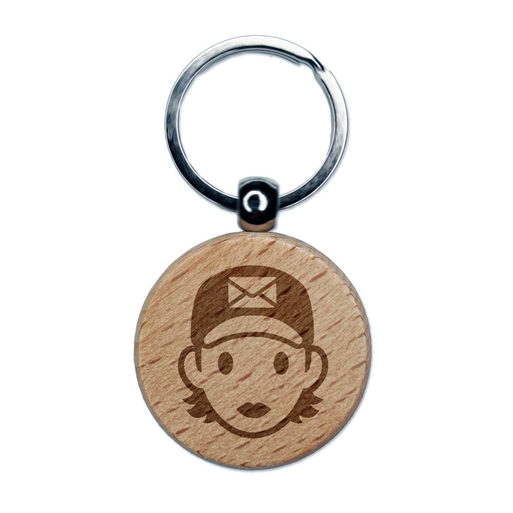 Engraved Wooden Keychain with Mail Carrier Woman Icon  