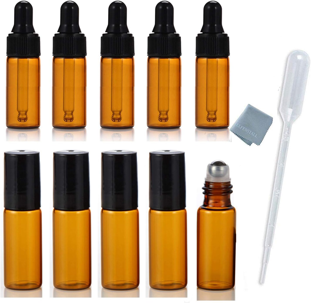 10Pcs 5Ml 1/6Oz Amber Mini Glass Bottle Amber Sample Vial Small Essential Oil Bo
