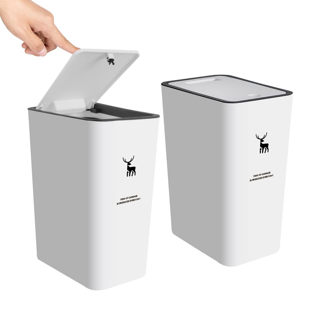 Trash Can with Lid, 2 Pack 4 Gallons/15 Liters Garbage Can with Press Top, Sm...