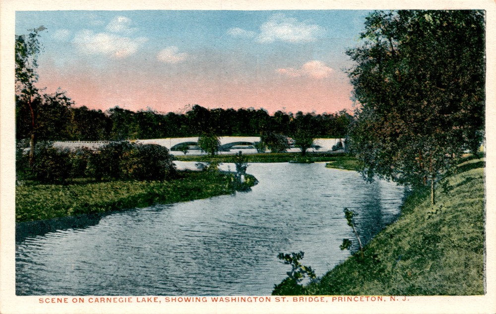 Carnegie Lake, Washington St. Bridge, Princeton, NJ, United States, Postcard