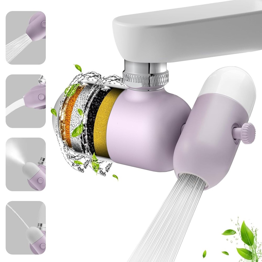 4-Setting Purple Water Filter Faucet Aerator for Enhanced Skin Care & Cleaning