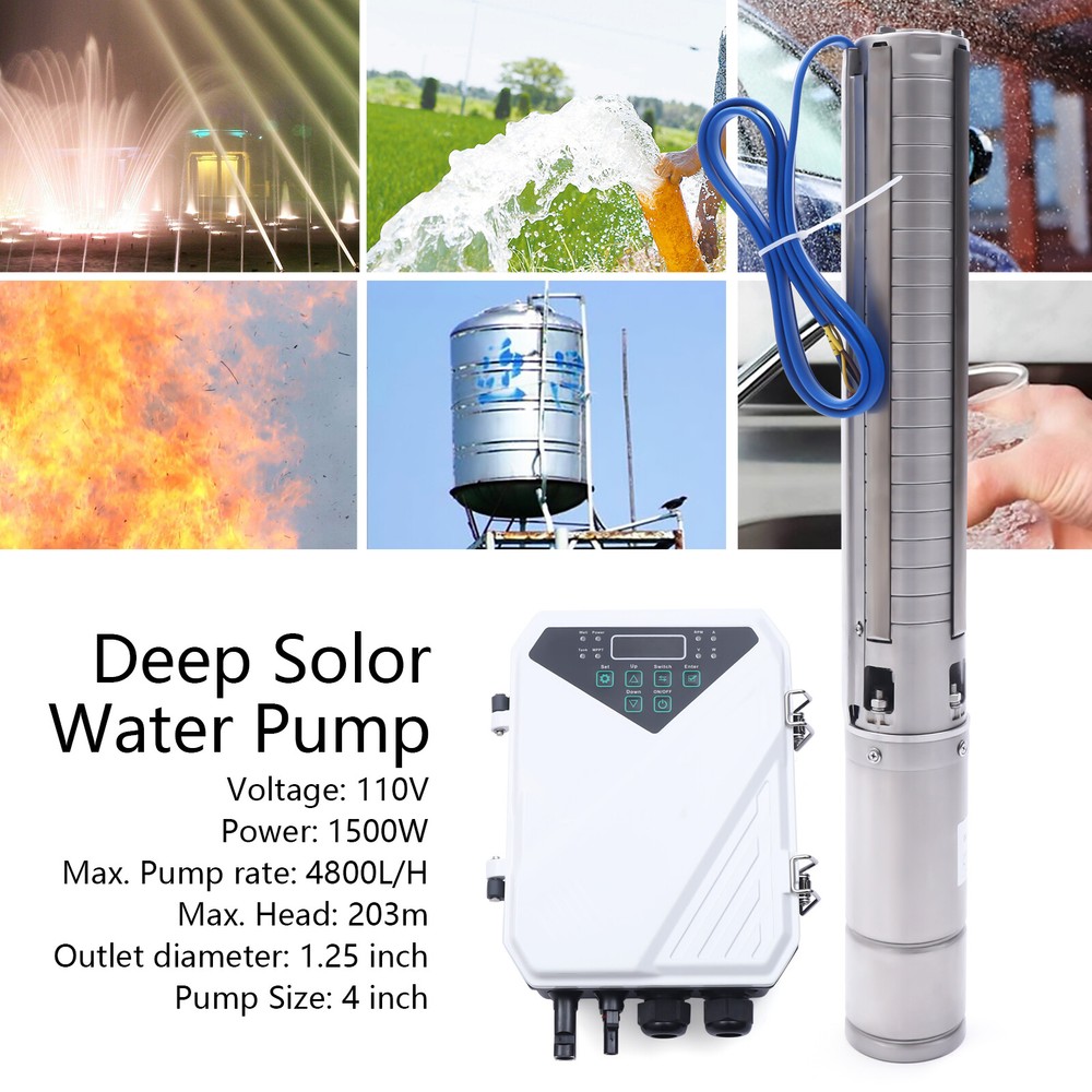 Solar Pump Stainless Steel  4 Inch Submersible Pumps w/ Mppt Controller 1500Watt