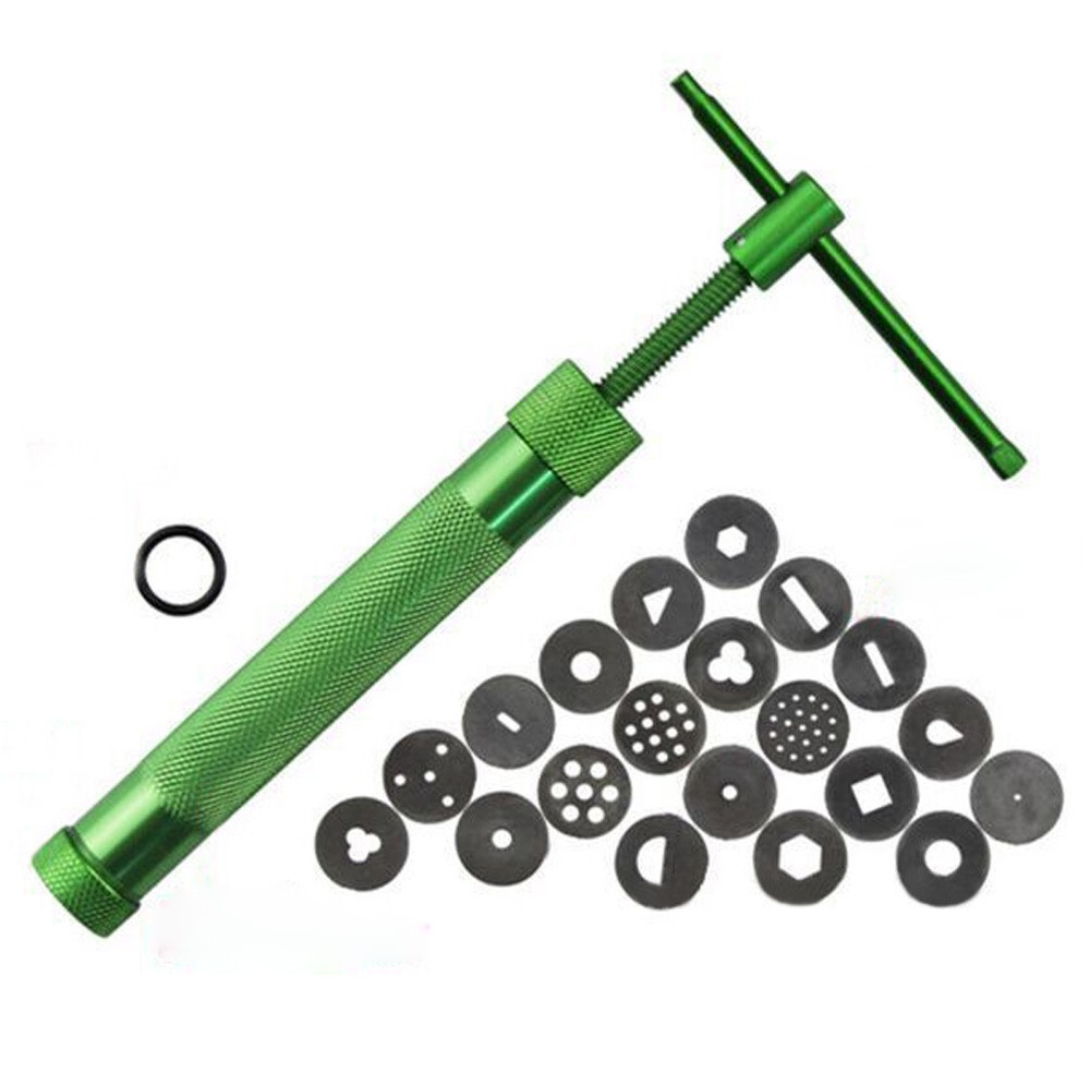 Green Clay Extruder Polymer Craft Gun Cake Sugarcraft Kit Tool W/20Discs