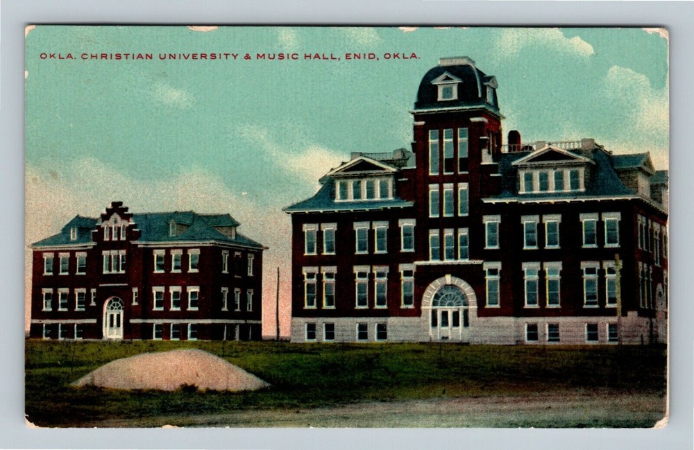 Enid OK, Christian University, Music Hall, Campus, Oklahoma Vintage Postcard