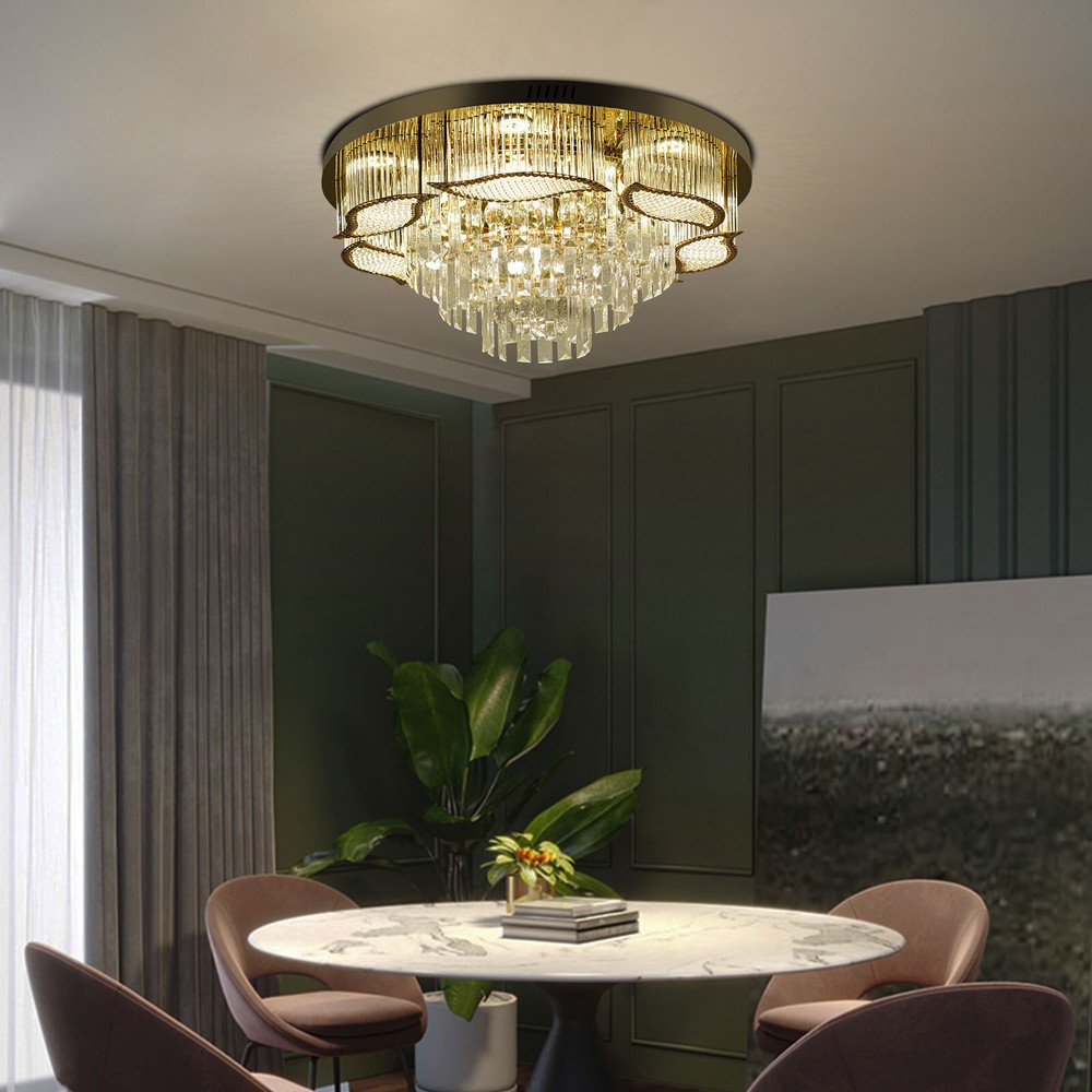 FRIXCHUR 19.7" Modern Crystal Chandelier Ceiling Light LED Chandeliers Flush Mount Ceiling Light Fixture For Bedrooms Living Dining Room Lights 2700K Warm White - View #11