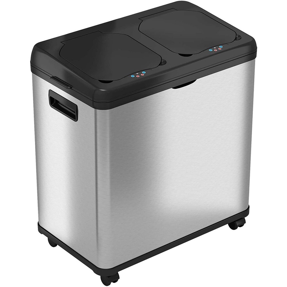 iTouchless 16 Gallon Stainless Steel Dual-Compartment (8 Gal Silver 15 Gallons a