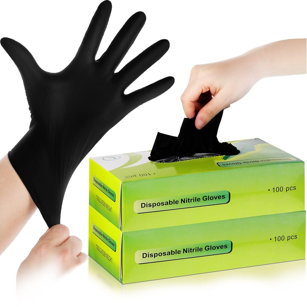 Jeyiour 200 Pcs Black Nitrile Gloves 8 Mil Heavy Duty Disposable Industrial Grade