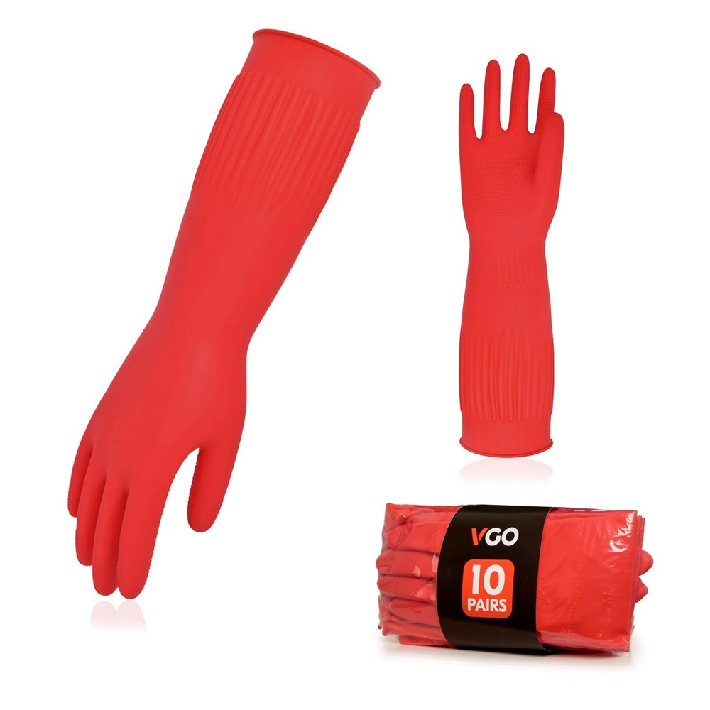 Vgo 10-Pair Reusable Long Sleeve Dishwashing Gloves for Household Cleaning