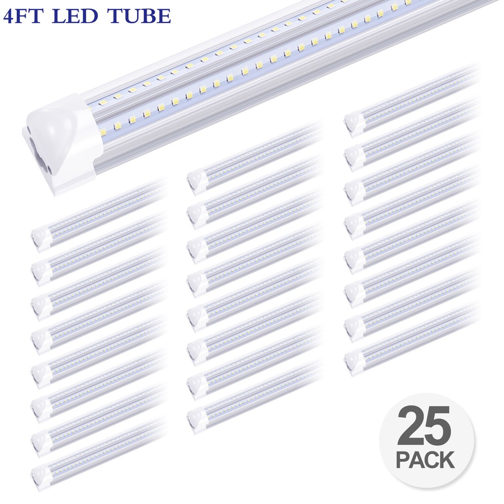 25Pack Led Tube Light 4FT 36W T8 Integrated 4 Foot Led Shop Light Fixture 6000K