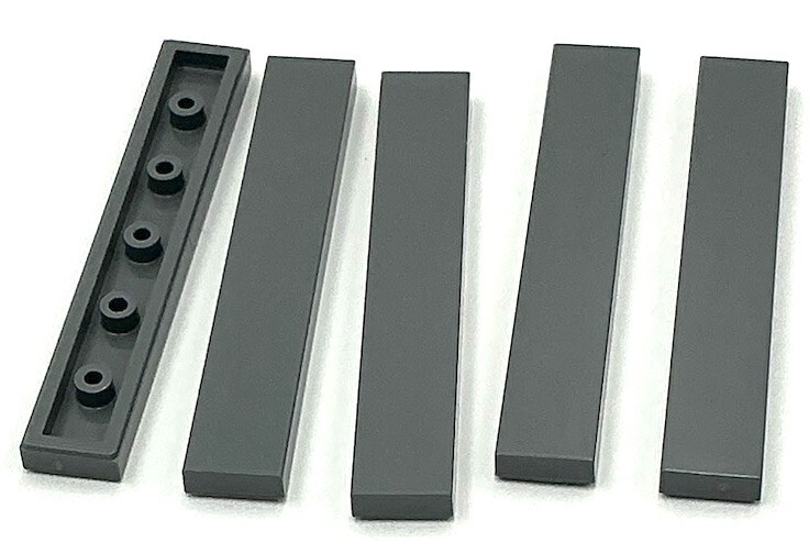 Lego 5 New Dark Bluish Gray Tiles Flat Smooth 1 x 6 Parts