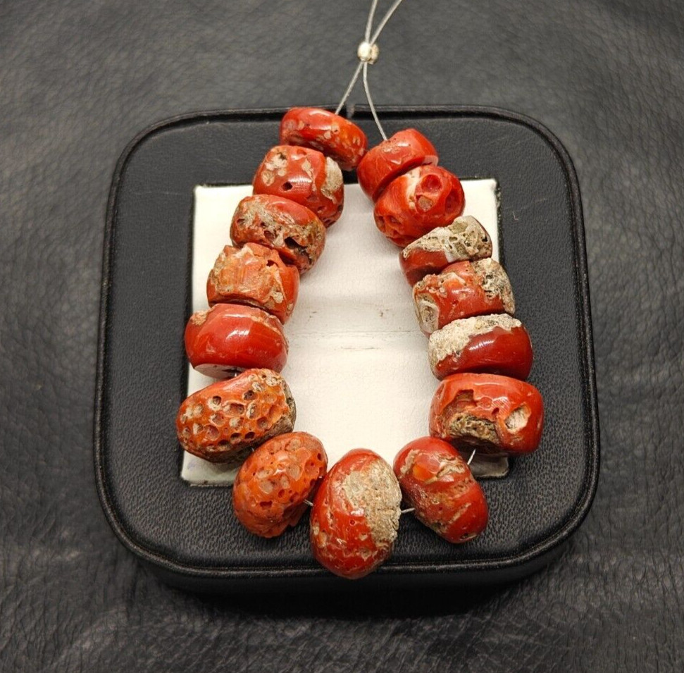 Old Stock ! Italian Red Coral Loose Rondelle Shape Beads-Natural Coral Beads