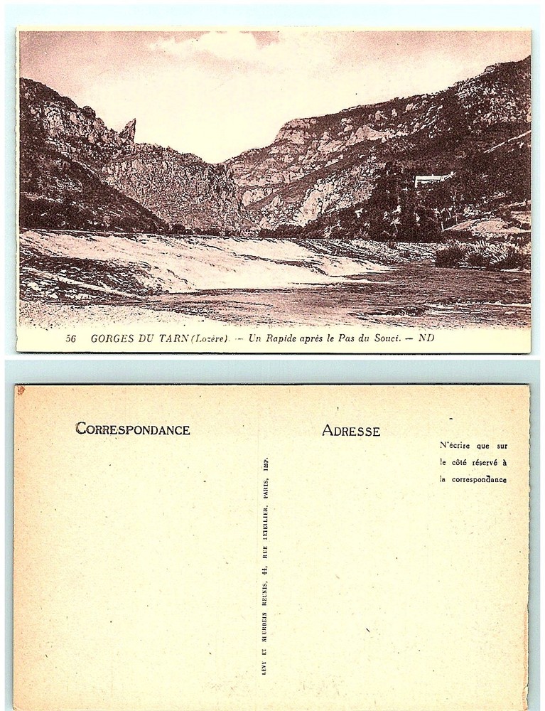 S01-2491, FRANCE, GORGES DU TARN, UN RAPIDE APRES LE PAS DU SOUCI, 100-year-old