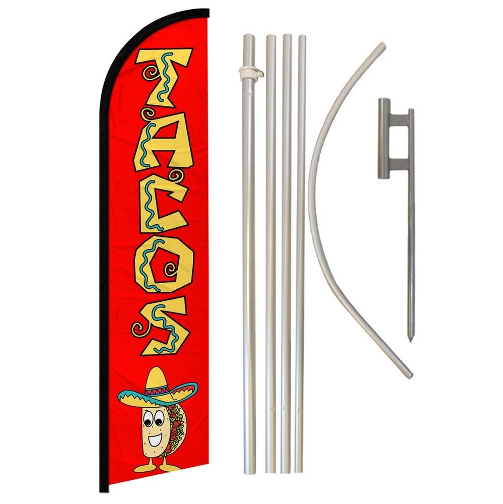 Tacos Full Curve Windless Swooper Flagpole Kit for Concessions in Red