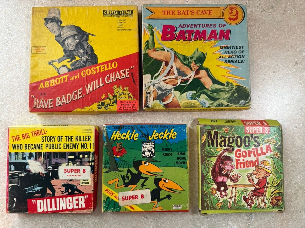 Lot of 5 Super 8 Films Movies - Batman, Abbott & Costello, Magoo