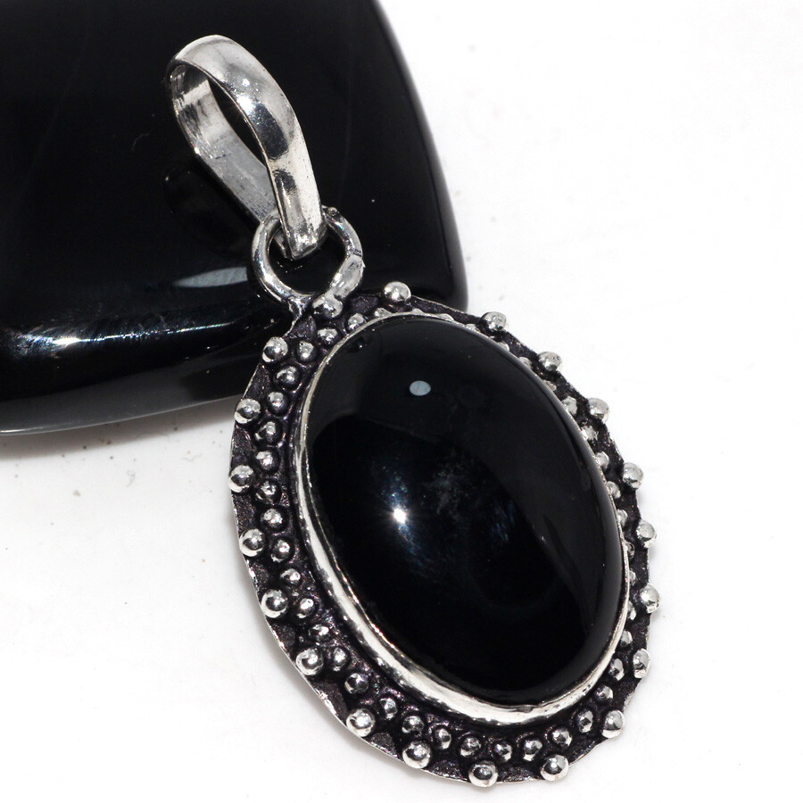 Black Onyx 925 Silver Plated Gemstone Pendant 1.7