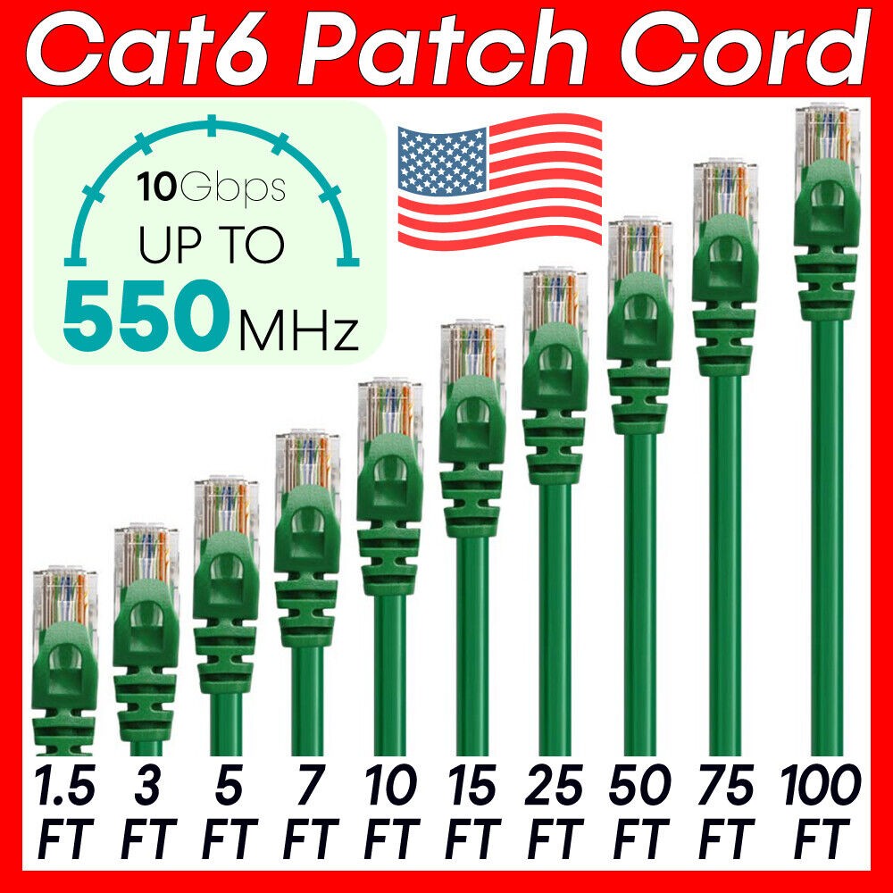 Green Cat6 Cable Ethernet Cat6 Patch Cord Internet Modem Network Wire RJ45 LOT