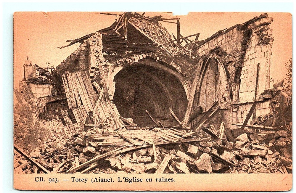 S02-1200, L'eglise En Ruines, Torcy, Wwi Period, *Vintage Postcard.