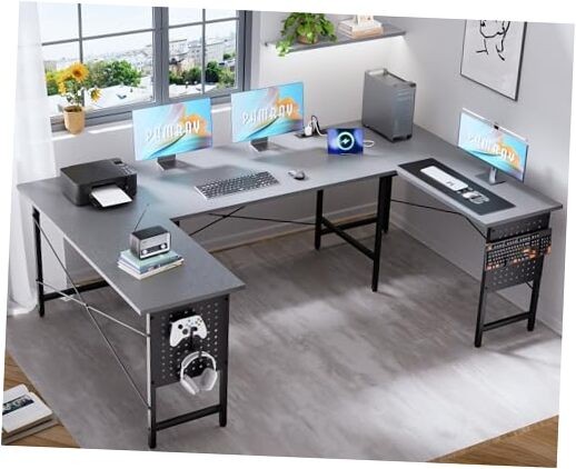 71 Inch Large Computer Desk with Power Outlets,U Shaped Corner 71 inch Grey