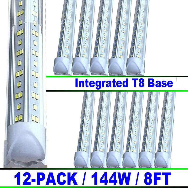 144W 8ft LED Shop Strip Tube Lights 12-Pack 6500K for Hotels and Workspaces