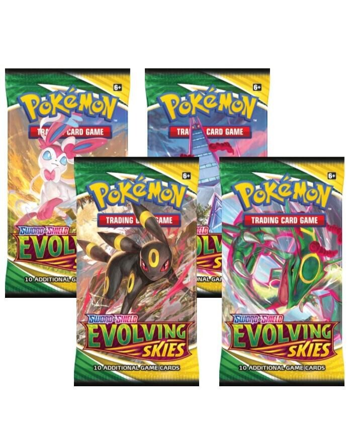 🔥 Evolving Skies Pokemon TCG Booster Packs Complete Art Set (4 Packs) SEALED 🔥
