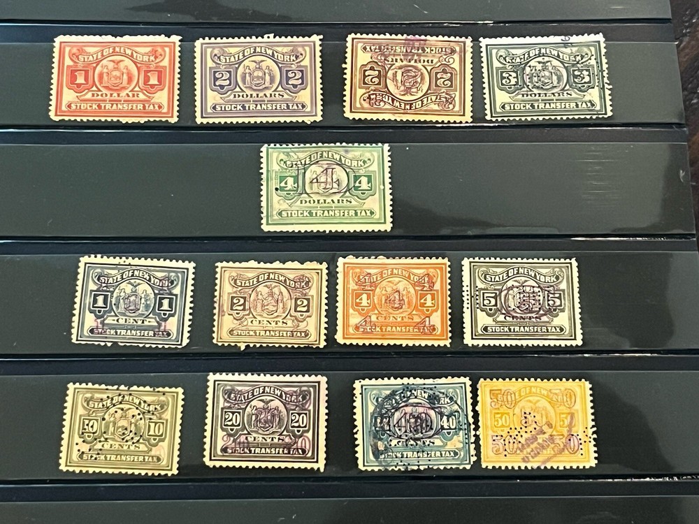 US: State of New York Stock Transfer Tax stamps BOB Lot of 13 Different AS SHOWN