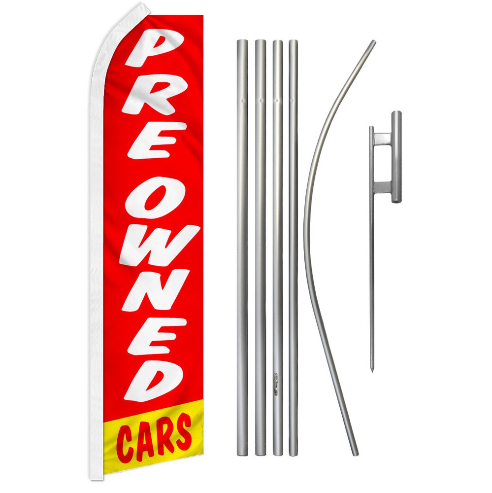 Pre-Owned Vehicle Advertising Swooper Feather Flutter Flag Kit with Pole – Perfect for Car Dealerships & Auto Sales Promotion – RD Series