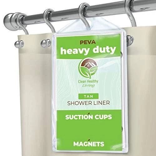 Clean Healthy Living Heavy Duty PEVA Tan Shower Curtain Liner with Magnets & ...-image